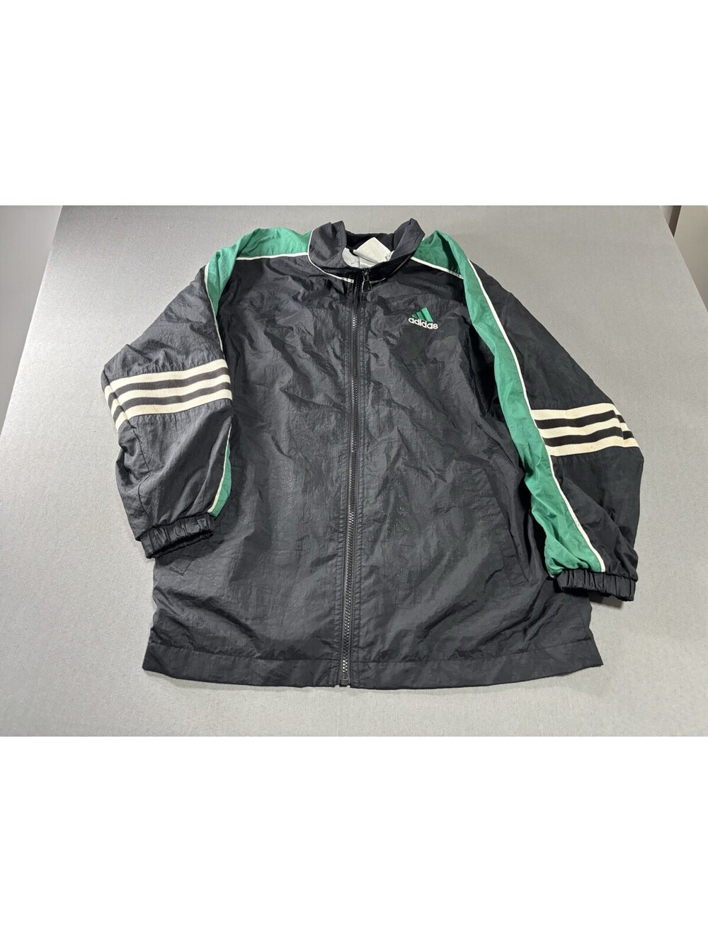 Retro Adidas Jacket Mens M Green Black Retro Track Top 3 Stripes Zip